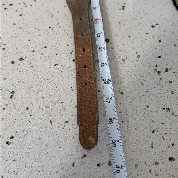 Justin Brown Leather Belt Silver-Tone Buckle USA Flag Western Embossed Size 34 - Picture 8 of 13